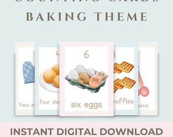 123 Flashcard for Baking Lover Class Decor Counting Card Kitchen Themed Flashcard Digital Baking Number Montessori Card Homeschool Preschool
