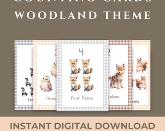 123 Flashcard Woodland Animal Theme Classroom Decor Counting Card Digital Forest Animal Number Montessori Card Homeschool Preschool Resource
