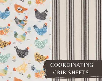 Homestead Crib Sheet for Baby Shower Gift Black Ticking Stripe Boy Crib Sheet Farmhouse Bedding  Chicken Farm Animal Nursery Chicken Decor
