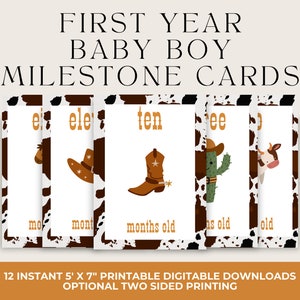 Cowboy Theme Nursery Milestone Card for New Mom Photo Props for Baby&#39;s First Year Printable  Baby 12 Month Western Printable Cowpoke Cards