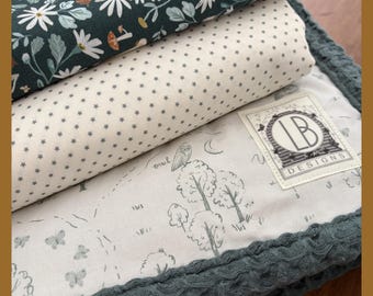 Woodland Forest Nursery Set for Crib for Baby Shower Gift for New Mom Gift Green Deer Mushroom Gender Neutral Custom Nursery Baby Bedding