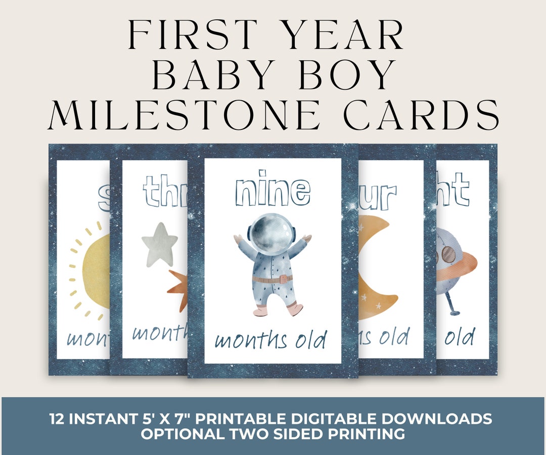 Milestone Card for Boy Baby Space Themed Space Baby Twelve Photo Card ...
