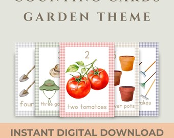 123 Flashcard for Garden Lover Homestead Counting Card Garden Themed Flashcard Digital Garden Number Classroom Decor for Homeschool Teacher