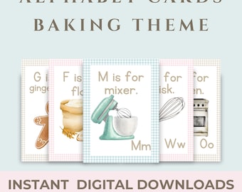 ABC Flashcard for Baking Lover Homeschool Alphabet Card Kitchen Themed Flashcard Digital Garden Alphabet Montessori Card Homeschool Resource