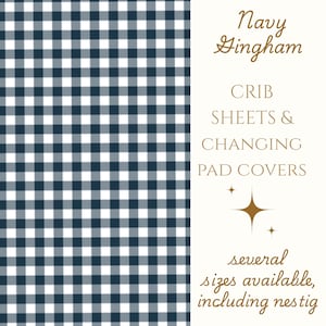 Navy Gingham Check Crib Sheet Gift for Baby Shower Gift Gender Neutral Nursery Decor for New Mom Custom Sizing Available for Infant Bedding