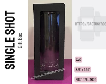 Caja de regalo de un solo trago con ventana de visualización, plantilla SVG de vaso de chupito de 2 oz, caja de vaso de chupito de archivo digital, archivo de corte de descarga digital de embalaje