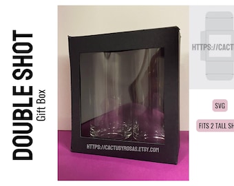 Caja de regalo para 2 vasos de chupito con ventana de visualización, plantilla SVG de vaso de chupito de 2 oz, descarga digital de empaque, archivo de corte