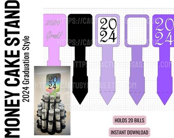 Soporte para pastel de dinero, obsequio de graduación de 2024, plantilla SVG de pastel de dinero, pastel de 2 niveles, independiente, graduados de 2024, centro de mesa para fiesta de graduación