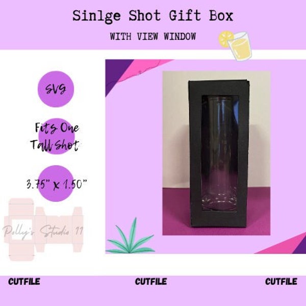 Single Shot Giftbox With View Window, 2oz shot glass Template SVG, Digital File Shot Glass Box, Packaging Digital Download Cut File