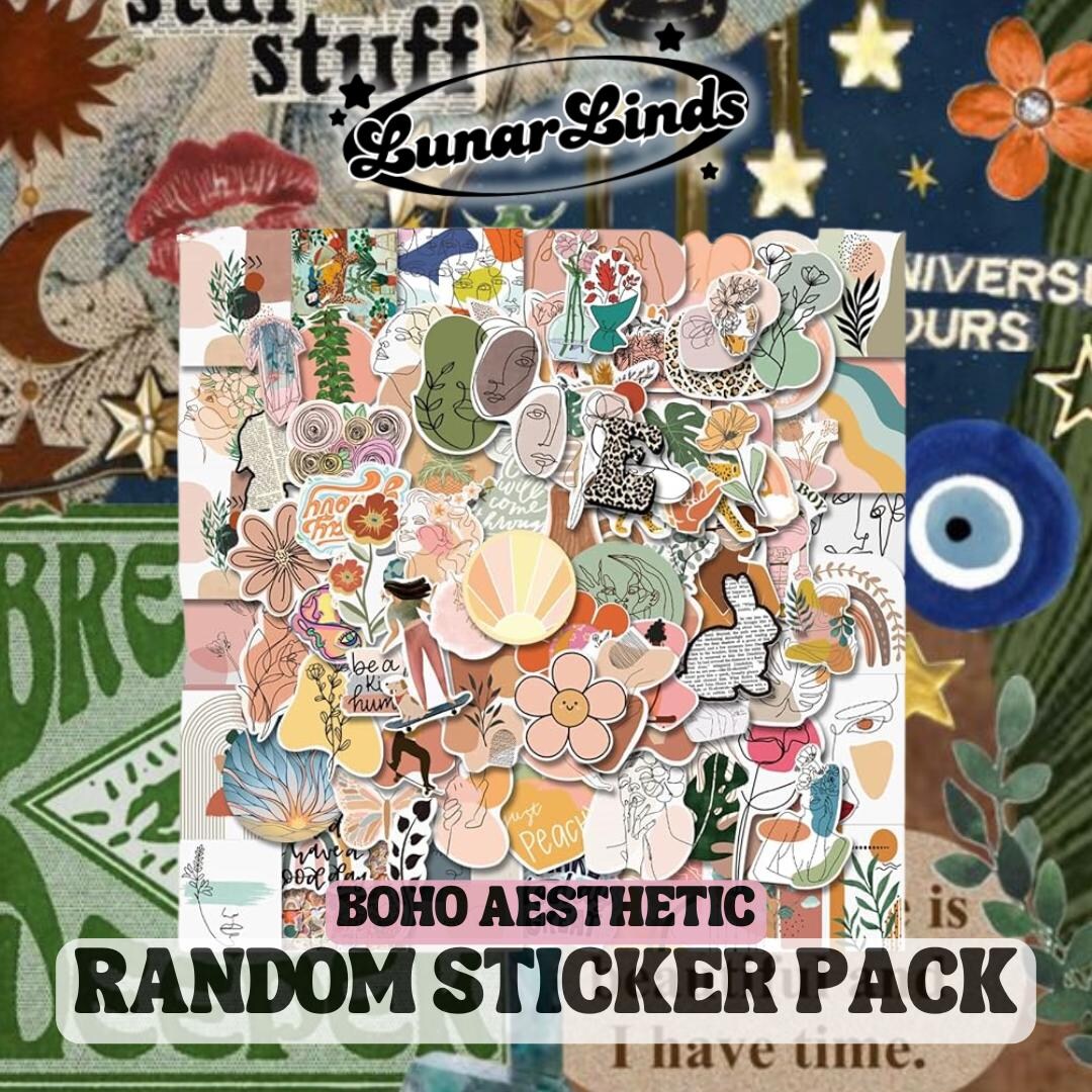 Boho Aesthetic Sticker Pack – Hippie Vinyl Stickers for Water Bottles ...