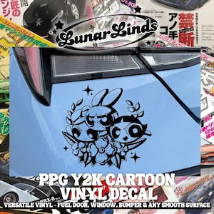 PPG Y2K Cartoon Vinyl Decal Blosm, Bubls & ButterC Fuel Door Sticker | Cute Car Vinyl in Matte or Chrome Versatile Vinyl Any Smooth Surface