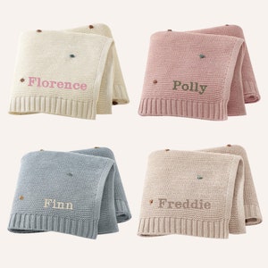 Personalised Polka Dot Knit Blanket, Knitted Lightweight Baby Blanket, Baby Shower Gift, Personalised Baby Gift, Knit Pram Blanket