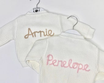 Personalised Baby Cardigan, Knitted Kids Jumper, Baby Shower Gift, Embroidered Cardigan With Name, Personalised Sweater, Baby Gift