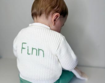 Personalised Baby Cardigan, Knitted Kids Jumper, Baby Shower Gift, Embroidered Cardigan With Name, Personalised Sweater, Baby Gift