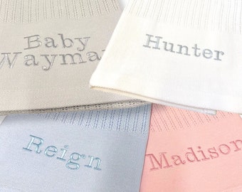 Personalised Baby Blankets - Grey Cellular Kids Blanket - Unisex - Baby Shower Gift - Embroidered Blanket With Name - Pram Blanket