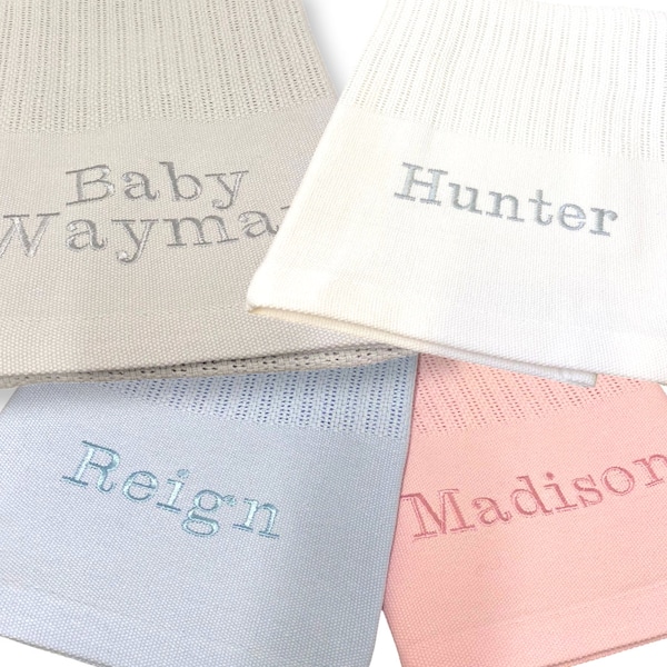 Personalised Baby Blankets - Grey Cellular Kids Blanket - Unisex - Baby Shower Gift - Embroidered Blanket With Name - Pram Blanket