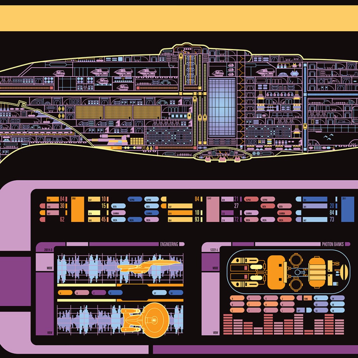 Galaxy Class USS Enterprise-d LCARS Schematic 36 X 11.75 - Etsy Australia