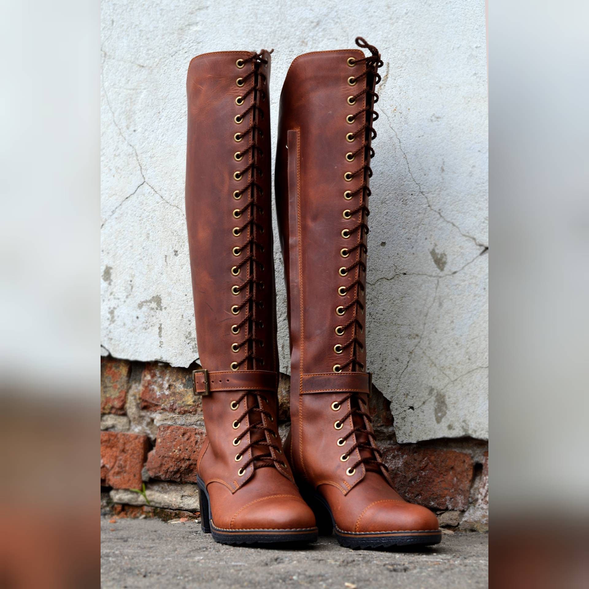 Brown Thigh High Boots - Etsy UK
