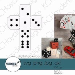 Dice Cube SVG, 3D Dice Cut File, Instant Digital Download includes DXF/Png/Jpeg. Cute Dice Gift Box, Game piece, Party Favor or DIY Decor