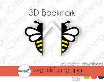 3D Bee Bookmark SVG: レイヤードペーパークラフトカットファイル（デジタルダウンロード）