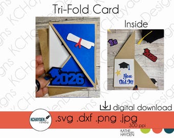 2026 Graduation Card SVG: Triangular Flap Cut File (Digital Download)
