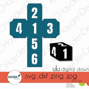 Number Dice Cube SVG | 3D Dice Digital Cut File incls DXF/Png/Jpeg | Instant Download Cute Gift Box, Game piece, Party Favor or DIY Decor