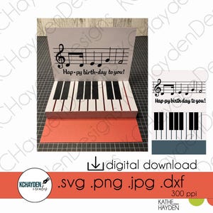 Carte d'anniversaire pop-up clé du piano fichier coupe SVG | Le téléchargement numérique instantané comprend des fichiers Jpeg/PNG/DXF pour Cricut, Silhouette, ScanNCut et plus