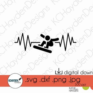 Snowboard Heartbeat SVG, Snowboarder Digital Cut File incl. Png/Jpg/Dxf Instant Download for Vinyl, Sublimation, Personalized Gifts and More