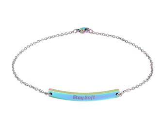 Curved Bar Anklet Engraved Stay Soft | Gold or Black