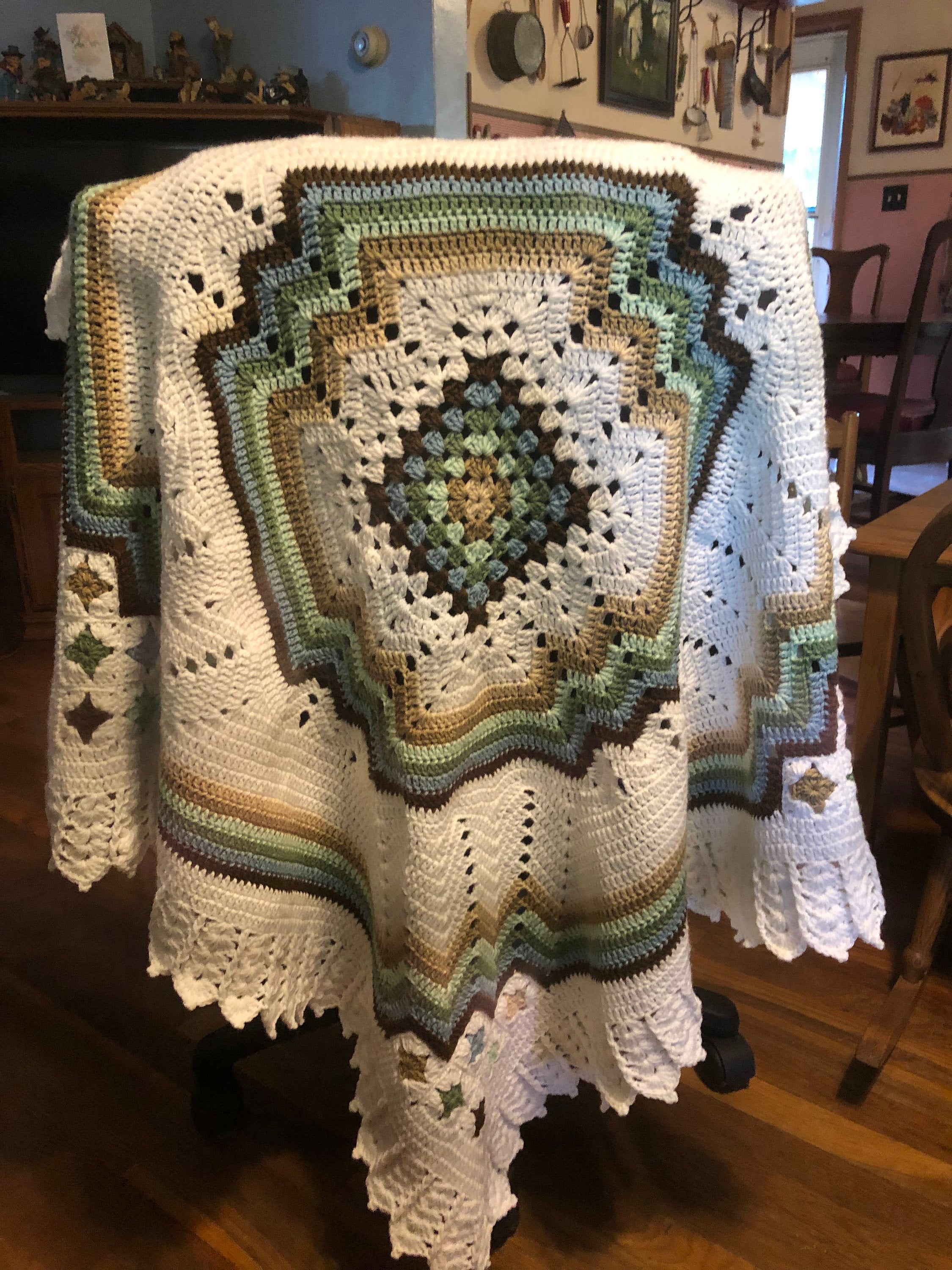 Crochet Baby Afghan: Neutral Rainbow, Vintage Style, Soft Polyester