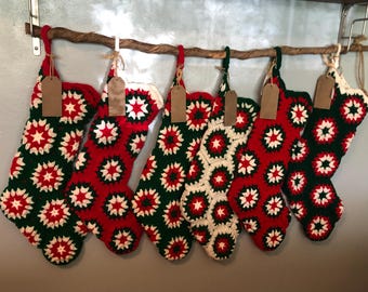 Granny Square Crocheted Christmas Stocking: Retro Style, Custom Colors