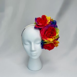 Reversible Rainbow Rose Headband Flower Statement Headpiece Pride Party Crown LGBTQ Pride Fascinator Rainbow Tiara Rainbow Hair Accessory