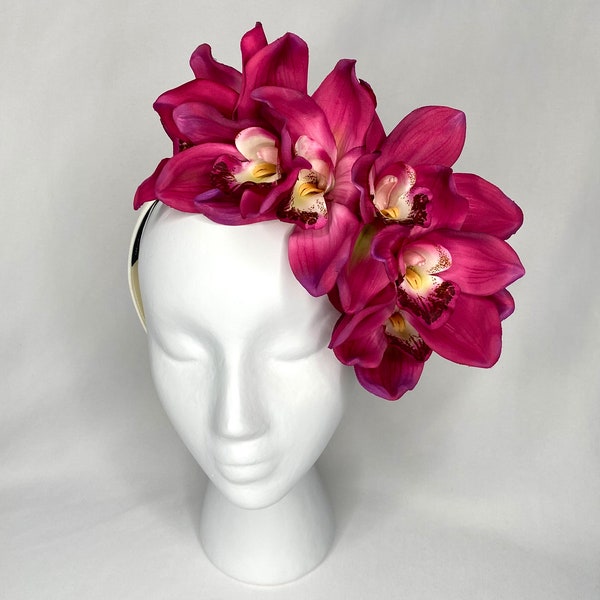 Magenta Pink Orchid Halo, Tropical Beach Bride Headpiece, Hawaiian Lei Crown, Flower Prom Tiara, Kentucky Derby Headband, Selfie Photo Prop