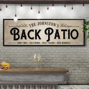 Personalized Back Patio Sign: Backyard Bar Decor, Last Name Sign