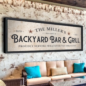 Personalized Backyard Bar & Grill Sign, Patio Decor Wall Art