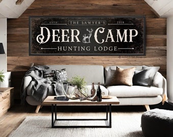 Deer Camp Sign Hunting Lodge Sign For Cabin Rustic Deer Hunting Wall Decor For Mountain Home Last Name Signs Antler Wall Art Man Cave