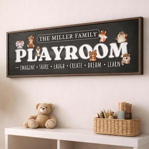 Playroom Sign with Woodland Animals, Woodland Nursery Decor, Kids Play Room Wall Art