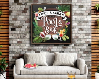 Pool Sign For Patio Bar Poolside Patio Bar Sign Patio Deck Personalized Pool And Lounge Wall Decor Backyard Tiki Bar Outdoor Living Space