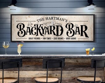 Personalized Patio Sign For Home Bar Backyard Signs Last Name Patio Decor Outdoor Bar Large Canvas Wall Decor For Back Deck