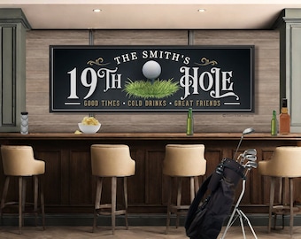 19th Hole Sign For Home Bar Personalized Golf Sign Bar & Lounge Wall Decor Unique Golfer Gift Golf Simulator Room Wall Art Pub Decor