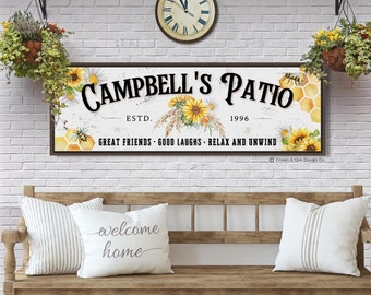 Patio Sign Personalized Summer Sign For Backyard Patio Sunflower Wall Decor Floral Back Porch Signs Family Name Bee Canvas Print