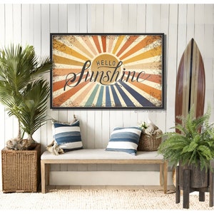 Hello Sunshine Sign Summer Wall Decor Beach House Wall Art Rustic Hello Sign For Entryway Rustic Retro Rainbow Home Decor Happy Quote