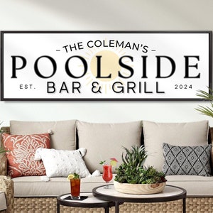 Personalized Poolside Bar & Grill Sign, Backyard Patio Wall Decor