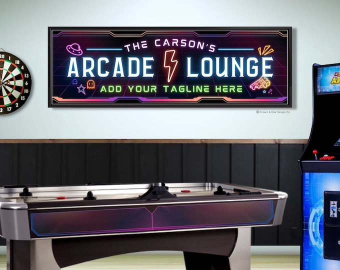 Arcade Sign For Game Room Arcade Room Lounge Sign Retro Video Game Wall Decor Neon Inspired Wall Art For Gamers Family Gaming Room