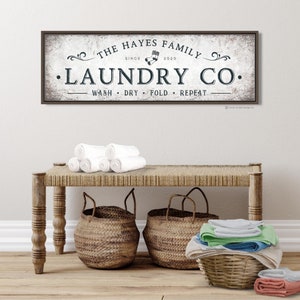 Family Laundry Room Sign Personalized Laundry Co Wall Decor Modern Farmhouse Last Name Laundry Signs Wash Dry Fold Repeat