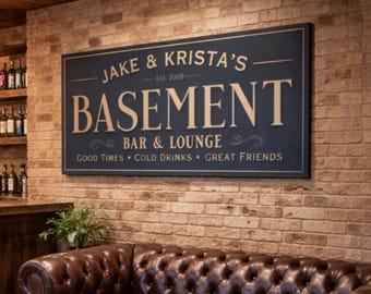 Personalized Basement Bar Sign, Custom Home Bar & Lounge Wall Decor, Man Cave Signs