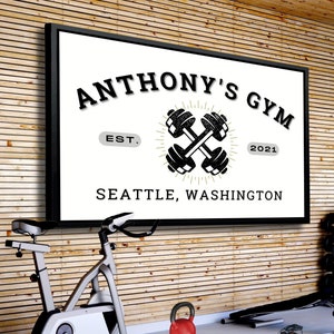 Personalized Gym Sign, Weightlifting Room Decor, Barbell Wall Art