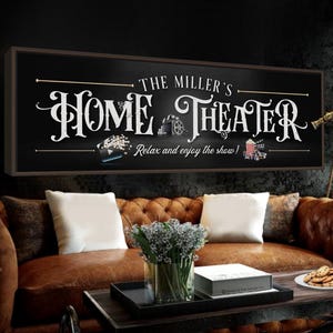 Personalized Home Theater Sign, Family Movie Room Decor, Media Room Wall Art