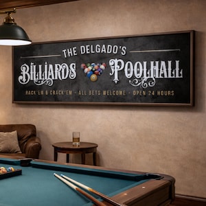 Personalized Billiards Room Sign, Custom Pool Hall Decor, Billiards Name Wall Art, Man Cave