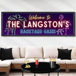 Personalized Backyard Oasis Sign, Neon Effect Patio Decor